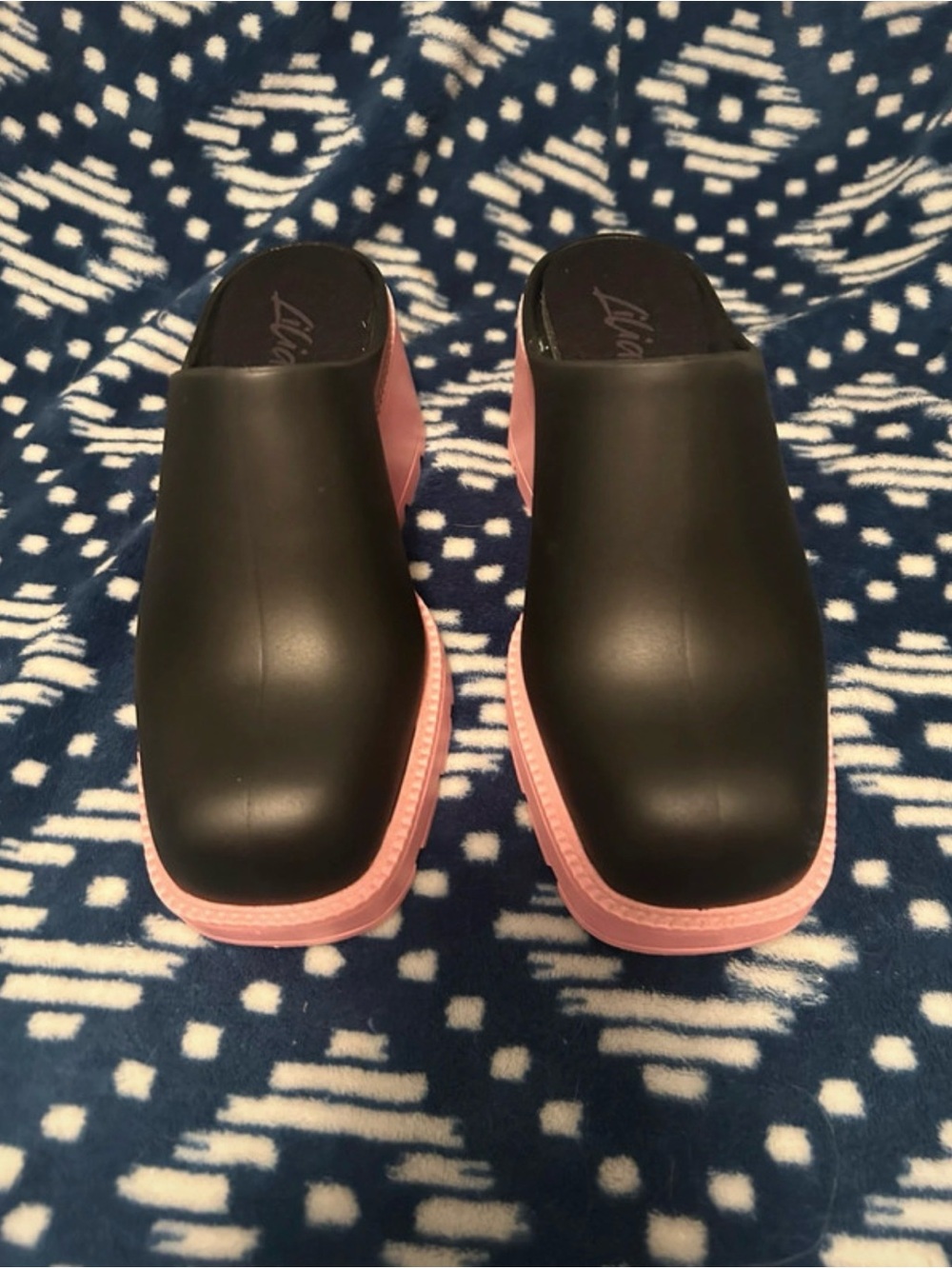 Liliana Black and Pink Platform Clog Mules